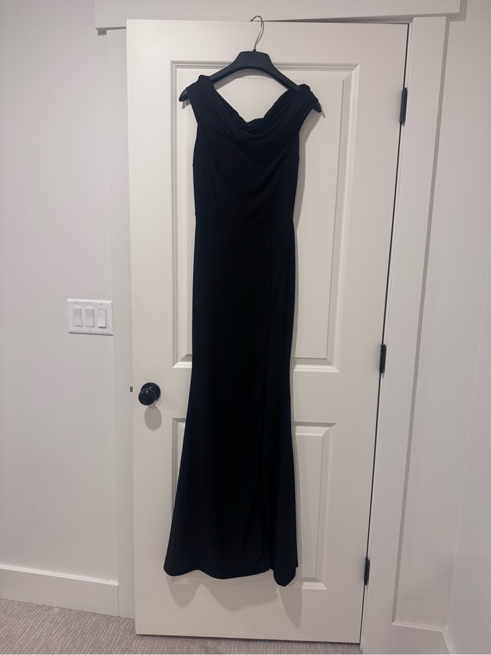 Club L London Black Draped Off-Shoulder Maxi Dress
